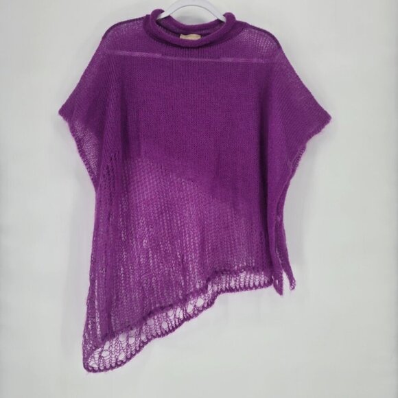 Vintage NORDSTROM Made in Italy Purple Mohair Crochet Poncho Shawl One Size - Picture 1 of 11